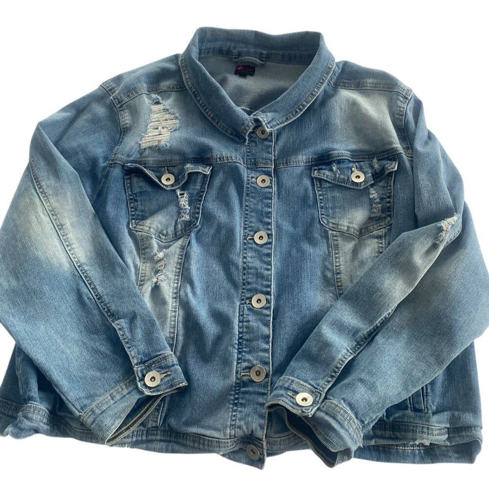 Blue Denim Jacket Women’s 2XL Distressed Dollhouse Classic Oversized